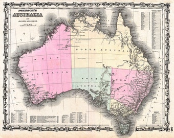 Geographicus, Johnson and Browning Map of Australia, 1861 | Art Print | Canvas Print | Fine Art Poster | Art Reproduction | Archival Giclee