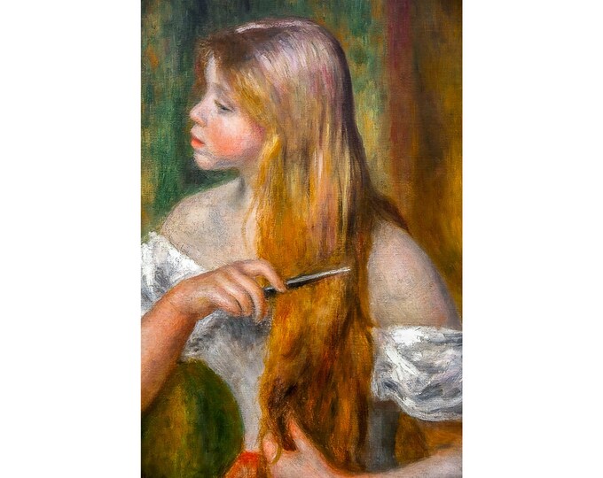Renoir, Young Girl Combing Her Hair, 1894 | Art Print | Canvas Print | Fine Art Poster | Art Reproduction | Archival Giclee | Gift Wrapped