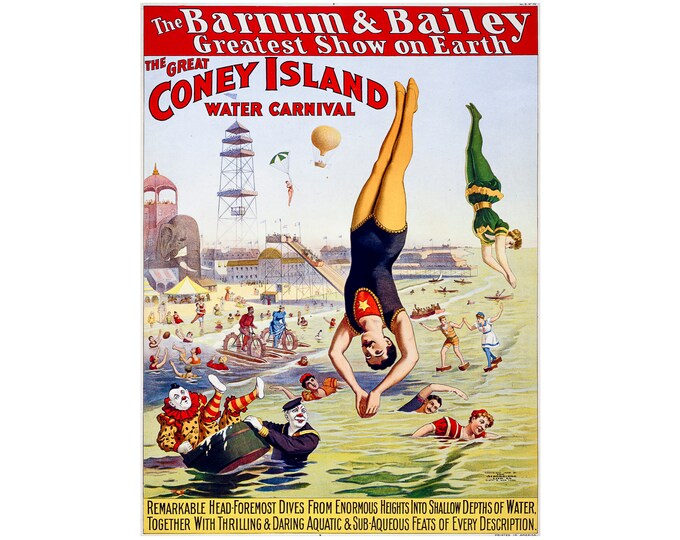Barnum & Bailey Circus, Coney Island Water Carnival | Art Print | Canvas Print | Fine Art Poster | Art Reproduction | Archival Giclee | Gift