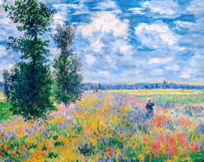 Claude Monet - Poppy Fields near Argenteuil (1875), Canvas Print or Fine Art Giclee - Enhanced