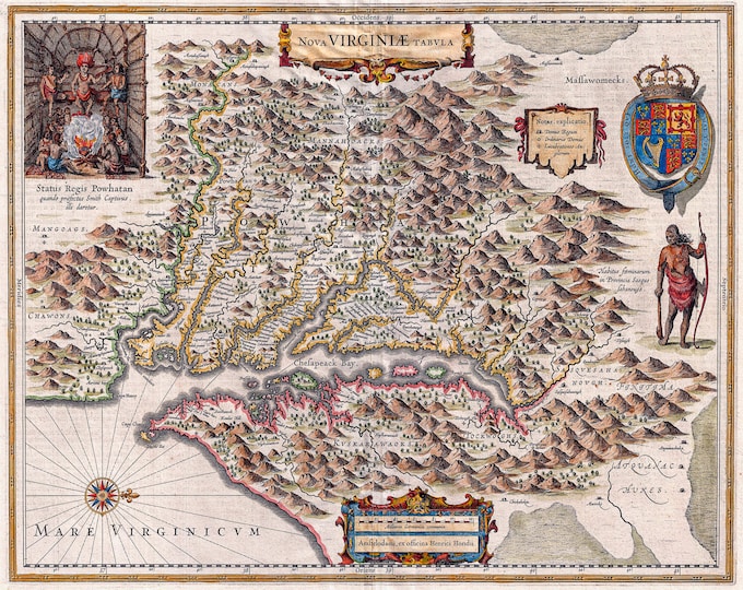 Geographicus, Hondius Map of Virginia and the Chesapeake, 1630 | Art Print | Canvas Print | Fine Art Poster | Art Reproduction | Archival
