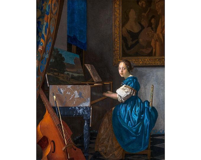 Vermeer, Lady Seated at a Virginal, 1672 | Art Print | Canvas Print | Fine Art Poster | Art Reproduction | Archival Giclee | Gift Wrapped