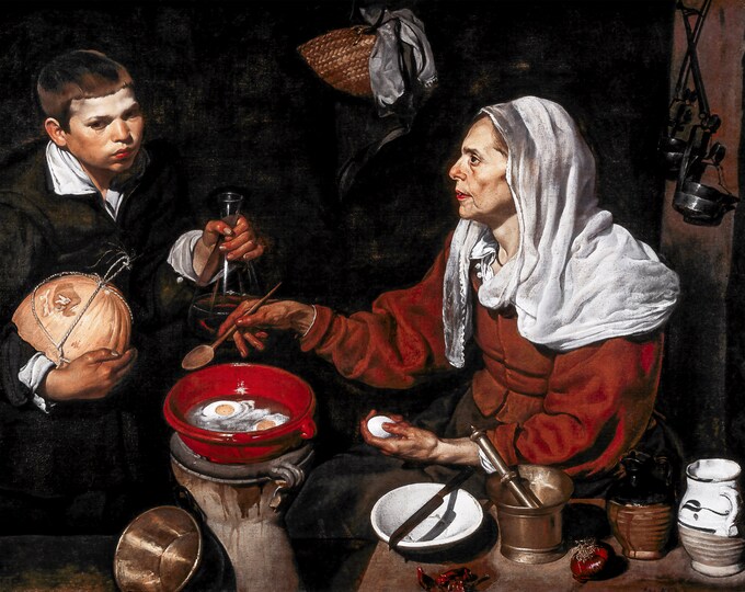 Diego Velázquez, Old Woman Cooking Eggs, 1618 | Art Print | Canvas Print | Fine Art Poster | Art Reproduction | Archival Giclee | Gift Wrap