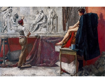 Tom Roberts, The Sculptor's Studio, 1885 | Art Print | Canvas Print | Fine Art Poster | Art Reproduction | Archival Giclee | Gift Wrapped