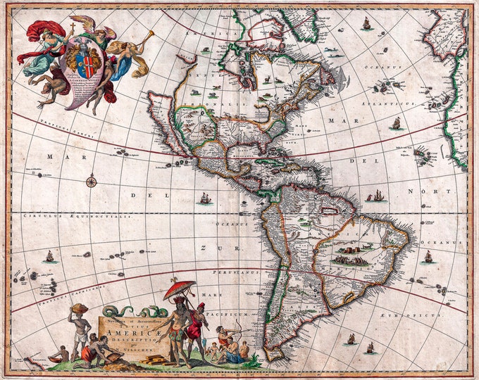 Geographicus, Visscher Map of North America and South America, 1658 | Art Print | Canvas Print | Fine Art Poster | Art Reproduction
