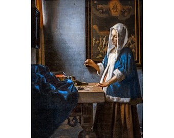 Vermeer, Woman Holding a Balance, 1664 | Art Print | Canvas Print | Fine Art Poster | Art Reproduction | Archival Giclee | Gift Wrapped