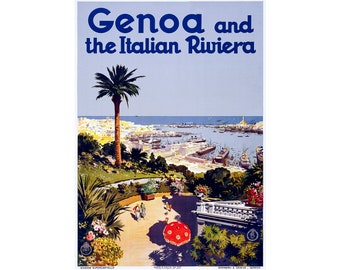 Genoa, Italy, Italian Riviera, Travel Ad | Art Print | Canvas Print | Fine Art Poster | Art Reproduction | Archival Giclee | Gift Wrapped