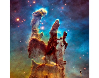 Pillars of Creation Eagle Nebula, NASA Space Art | Art Print | Canvas Print | Fine Art Poster | Art Reproduction | Archival Giclee | Gift