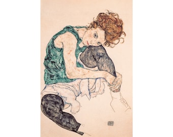 Egon Schiele, Seated Woman with Raised Knee, 1917 | Art Print | Canvas Print | Fine Art Poster | Art Reproduction | Archival Giclee | Gift
