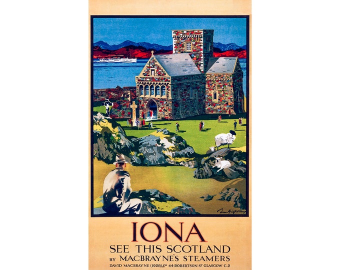 Iona, Scotland, MacBrayne's Steamers, Travel Ad | Art Print | Canvas Print | Fine Art Poster | Art Reproduction | Archival Giclee | Gift