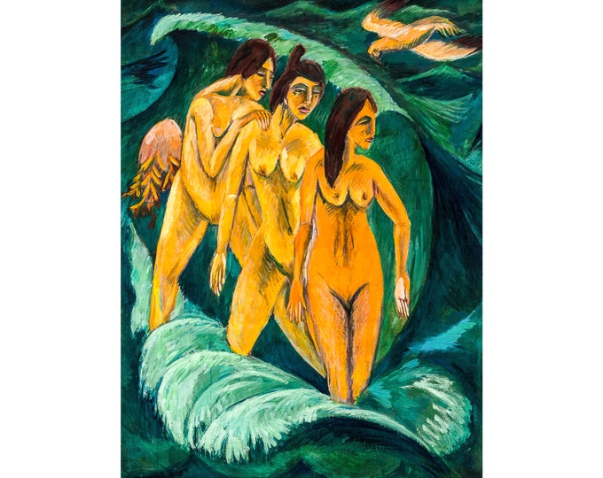 Ernst Ludwig Kirchner, Three bathers, 1913 | Art Print | Canvas Print | Fine Art Poster | Art Reproduction | Archival Giclee | Gift Wrapped