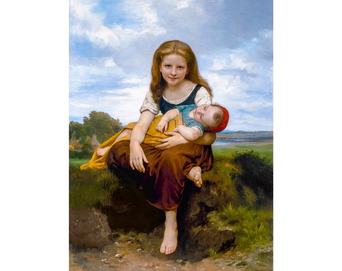 William-Adolphe Bouguereau, The Elder Sister, 1869 | Art Print | Canvas Print | Fine Art Poster | Art Reproduction | Archival Giclee | Gift