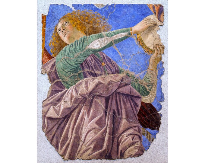 Vatican Fresco, Angel Playing a Tamborine, Melloso da Forli, 1480 | Art Print | Canvas Print | Fine Art Poster | Art Reproduction | Archival