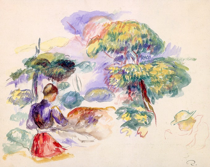 Auguste Renoir, Landscape with a Girl, 1890 | Art Print | Canvas Print | Fine Art Poster | Art Reproduction | Archival Giclee | Gift Wrapped