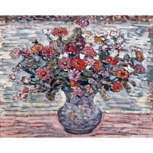 Maurice Prendergast, Flowers in a Vase (Zinnias), 1913 | Art Print | Canvas Print | Fine Art Poster | Art Reproduction | Archival Giclee