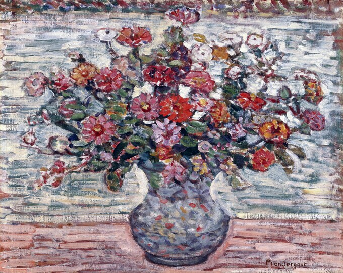 Maurice Prendergast, Flowers in a Vase (Zinnias), 1913 | Art Print | Canvas Print | Fine Art Poster | Art Reproduction | Archival Giclee
