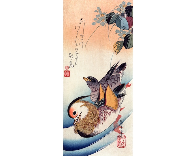 Hiroshige, Mandarin Ducks, Morning Wind, 1858 | Art Print | Canvas Print | Fine Art Poster | Art Reproduction | Archival Giclee | Gift Wrap