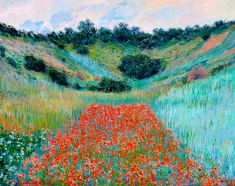 Claude Monet, Poppy Field in a Hollow near Giverny, 1885 | Art Print | Canvas Print | Fine Art Poster | Art Reproduction | Archival Giclee