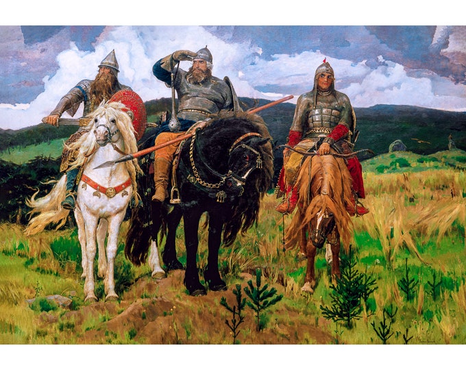 Viktor Vasnetsov, Богатыри, Heroes, Bogatyri, 1898 | Art Print | Canvas Print | Fine Art Poster | Art Reproduction | Archival Giclee | Gift