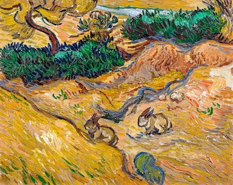 Van Gogh, Landscape with Rabbits, 1889 | Art Print | Canvas Print | Fine Art Poster | Art Reproduction | Archival Giclee | Gift Wrapped