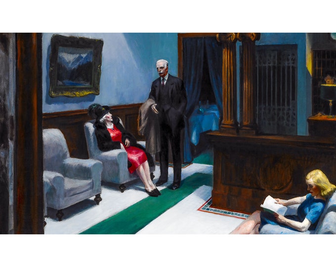 Edward Hopper Hotel Lobby (crop), 1943 | Art Print | Canvas Print | Fine Art Poster | Art Reproduction | Archival Giclee | Gift Wrapped