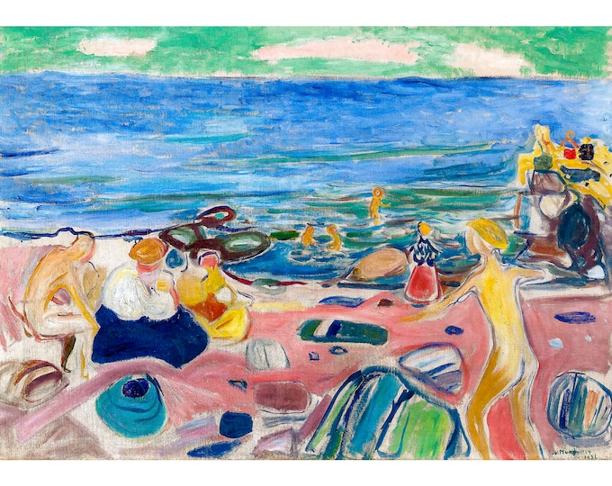 Edvard Munch, Badescene fra Åsgårdstrand (Bathing scene from Åsgårdstrand), 1936 | Art Print | Canvas Print | Fine Art Poster | Gift Wrapped