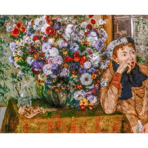 Edgar Degas, A Woman Seated beside a Vase of Flowers, 1865 | Art Print | Canvas Print | Fine Art Poster | Art Reproduction | Archival Giclee