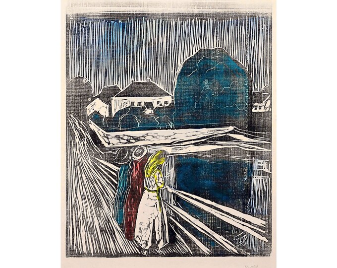 Edvard Munch, Mädchen auf der Brücke (The Girls on the Bridge), 1918 | Art Print | Canvas Print | Fine Art Poster | Art Reproduction
