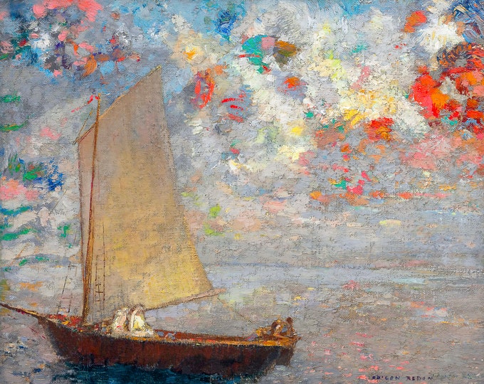 Odilon Redon, La barque aux deux femmes blanches, 1904 | Art Print | Canvas Print | Fine Art Poster | Art Reproduction | Archival Giclee