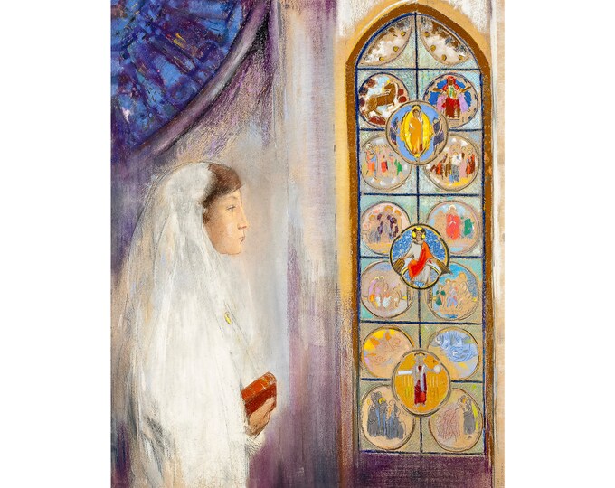 Odilon Redon, Simone Fayet en communiante, 1908 | Art Print | Canvas Print | Fine Art Poster | Art Reproduction | Archival Giclee | Gift