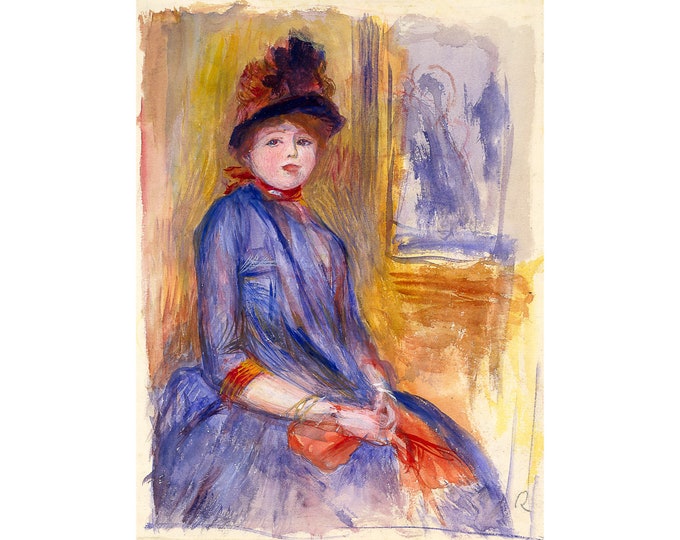 Renoir, Young Girl in a Blue Dress, 1890 | Art Print | Canvas Print | Fine Art Poster | Art Reproduction | Archival Giclee | Gift Wrapped