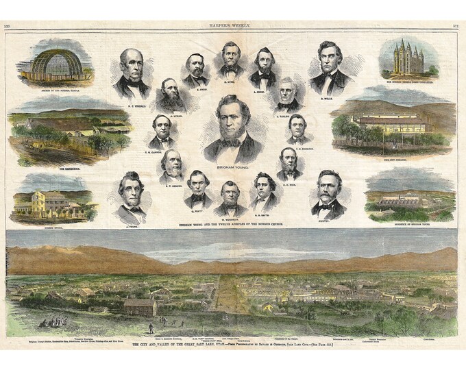 Harper's Weekly View of Salt Lake City, Utah Mormons, 1866 | Art Print | Canvas Print | Fine Art Poster | Art Reproduction | Archival Giclee