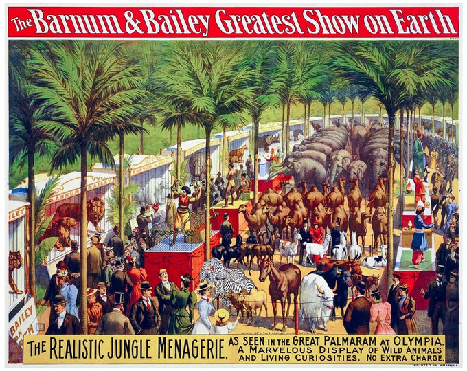 Barnum & Bailey Circus, Jungle Menagerie | Art Print | Canvas Print | Fine Art Poster | Art Reproduction | Archival Giclee | Gift Wrapped