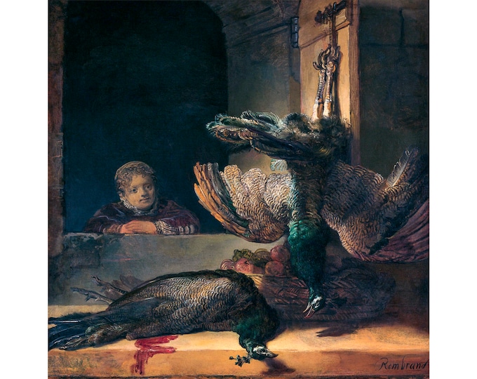 Rembrandt, Still Life with Peacocks and a Girl, 1639 | Art Print | Canvas Print | Fine Art Poster | Art Reproduction | Archival Giclee