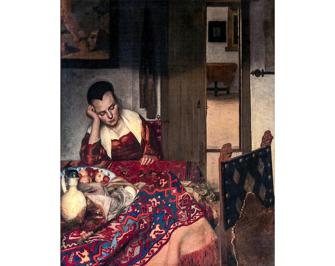 Vermeer, A Girl Asleep, 1657 | Art Print | Canvas Print | Fine Art Poster | Art Reproduction | Archival Giclee | Gift Wrapped