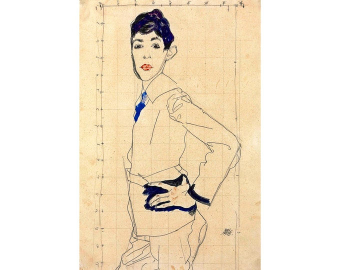 Egon Schiele, Erich Lederer Standing with Hand on Hip, 1913 | Art Print | Canvas Print | Fine Art Poster | Art Reproduction | Archival