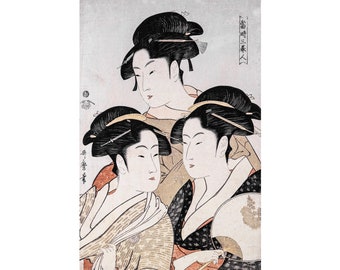 Utamaro, Three Beauties of the Present Day, 1793 | Art Print | Canvas Print | Fine Art Poster | Art Reproduction | Archival Giclee | Gift