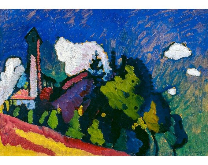 Wassily Kandinsky, Landscape with Tower, 1908 | Art Print | Canvas Print | Fine Art Poster | Art Reproduction | Archival Giclee | Gift Wrap