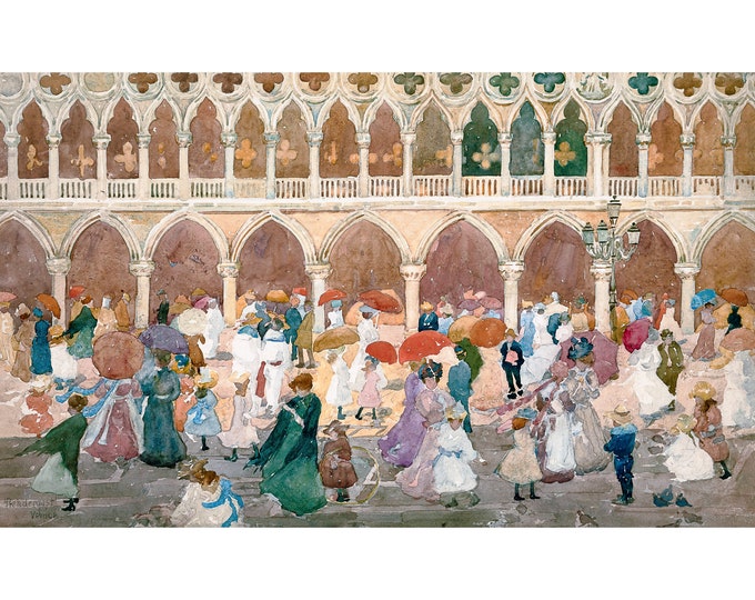 Maurice Prendergast, Sunlight on the Piazzetta, 1899 | Art Print | Canvas Print | Fine Art Poster | Art Reproduction | Archival Giclee