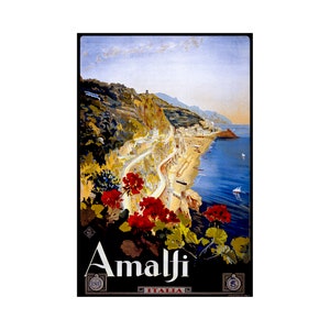 Amalfi, Italy, Travel Ad | Art Print | Canvas Print | Fine Art Poster | Art Reproduction | Archival Giclee | Gift Wrapped