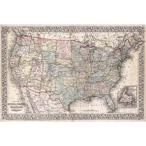 Geographicus, Mitchell Map of the United States, 1867 | Art Print | Canvas Print | Fine Art Poster | Art Reproduction | Archival Giclee