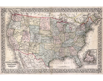Geographicus, Mitchell Map of the United States, 1867 | Art Print | Canvas Print | Fine Art Poster | Art Reproduction | Archival Giclee