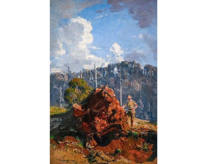 Arthur Streeton, The Digger and his Log | Art Print | Canvas Print | Fine Art Poster | Art Reproduction | Archival Giclee | Gift Wrapped