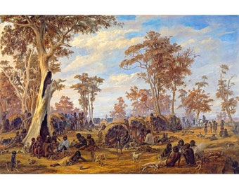 Alexander Schramm, Adelaide, a tribe of natives on the banks of the river Torrens, 1950 | Art or Canvas Print | Art Reproduction | Giclee