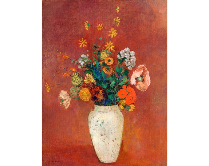 Odilon Redon, Bouquet in a Chinese Vase, 1914 | Art Print | Canvas Print | Fine Art Poster | Art Reproduction | Archival Giclee | Gift