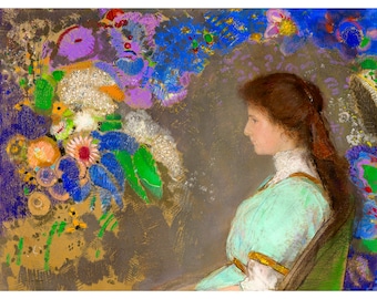 Odilon Redon, Portrait of Violette Heymann, 1910 | Art Print | Canvas Print | Fine Art Poster | Art Reproduction | Archival Giclee | Gift