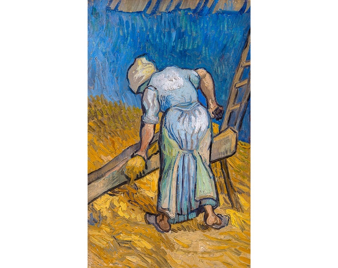 Van Gogh, Peasant Woman Bruising Flax (after Millet), 1889 | Art Print | Canvas Print | Fine Art Poster | Art Reproduction | Archival Giclee