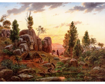 Eugene von Guerard, Stony Rises, Lake Corangamite, 1857 | Art Print | Canvas Print | Fine Art Poster | Art Reproduction | Archival Giclee