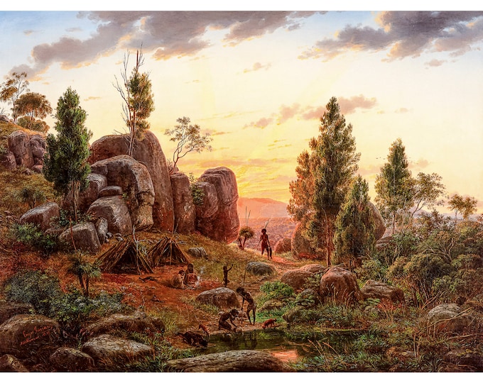 Eugene von Guerard, Stony Rises, Lake Corangamite, 1857 | Art Print | Canvas Print | Fine Art Poster | Art Reproduction | Archival Giclee