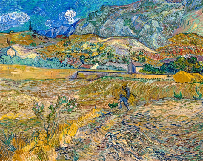 Van Gogh, Enclosed Field with Peasant, 1889 | Art Print | Canvas Print | Fine Art Poster | Art Reproduction | Archival Giclee | Gift Wrapped